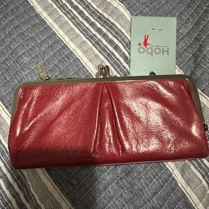 HOBO Red Leather Kiss-Lock Wallet Clutch